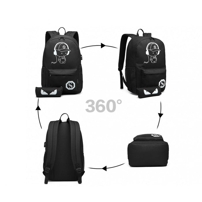 Backpack Music Boy Design, умна, фосфоресцираща чанта