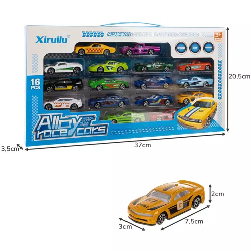 Комплект от 16 детски автомобили за играчки 3 години +, метал + пластмаса, мащаб 1:64