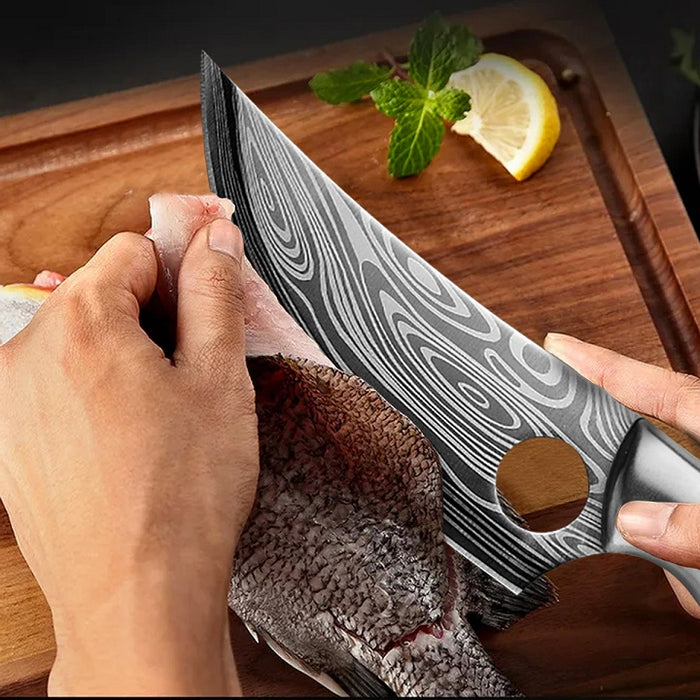 Японски кухненски нож, неръждаема стомана, включен калъф, сребро