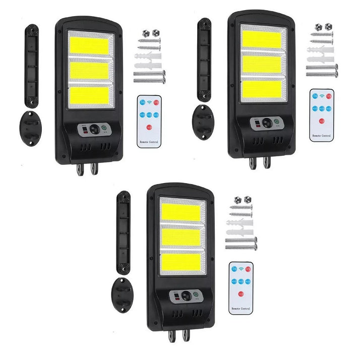 Set 3 X Lampa Solara 150 LED COB, 60W, Senzori de miscare si lumina, Negru