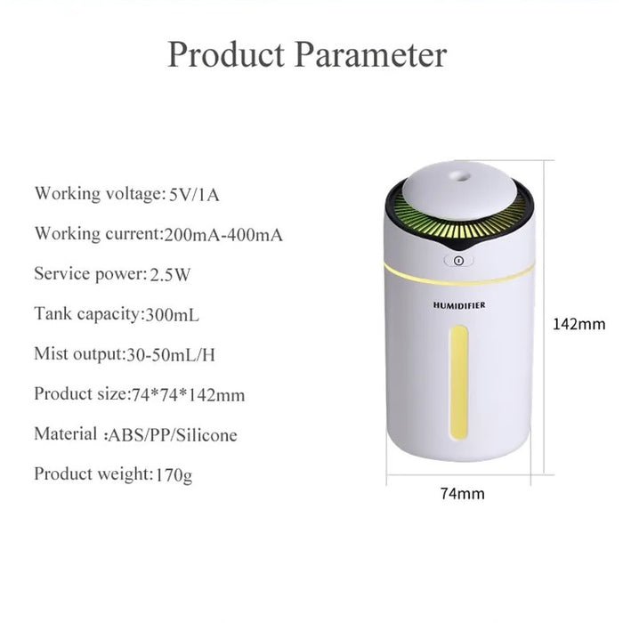 Párásító - ultrahangos aromaterápiás hangszóró, 300 ml, automatikus stop, zöld pasztell