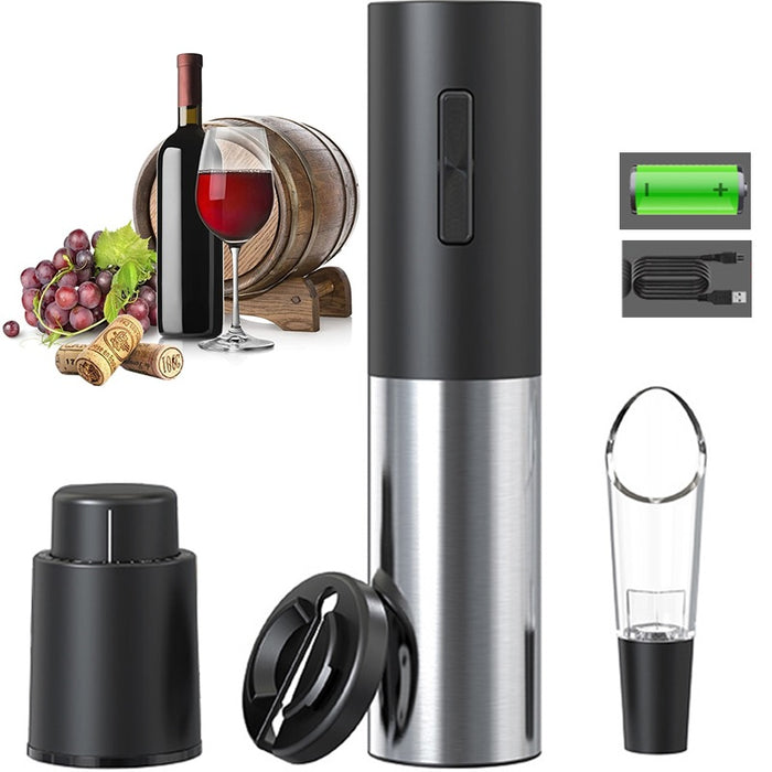 Set Tirbuson Electric 4 in 1, cu Taietor de Folie, dop, aerator si alimentare USB