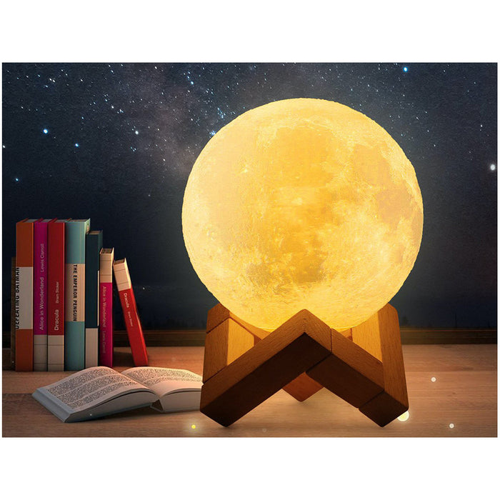 Lampa de veghe 3D luna cu suport din lemn, Diametru 8 cm