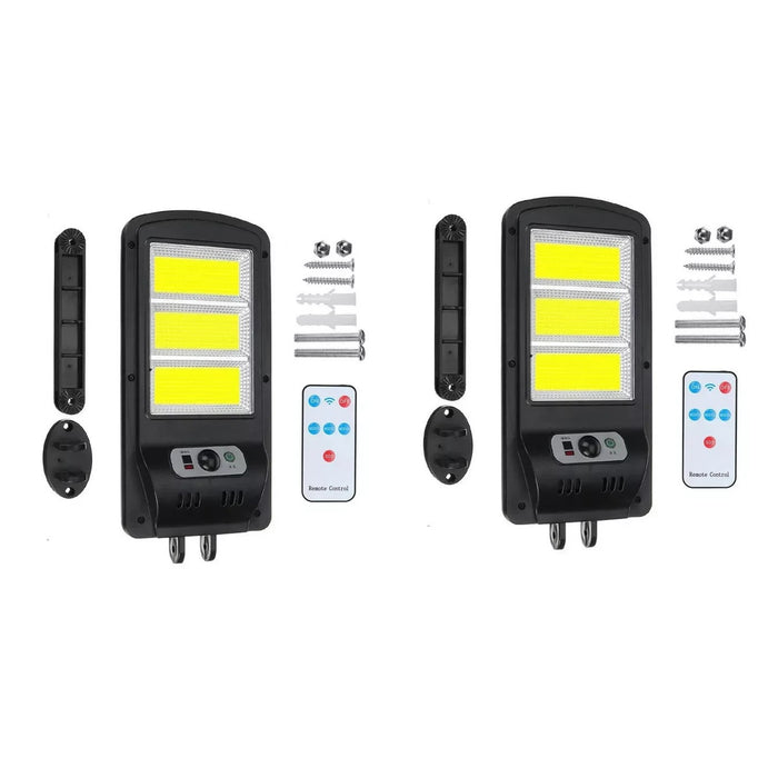 Set 2 X Lampa Solara 150 LED COB, 60W, Senzori de lumina si miscare, Telecomanda, Negru