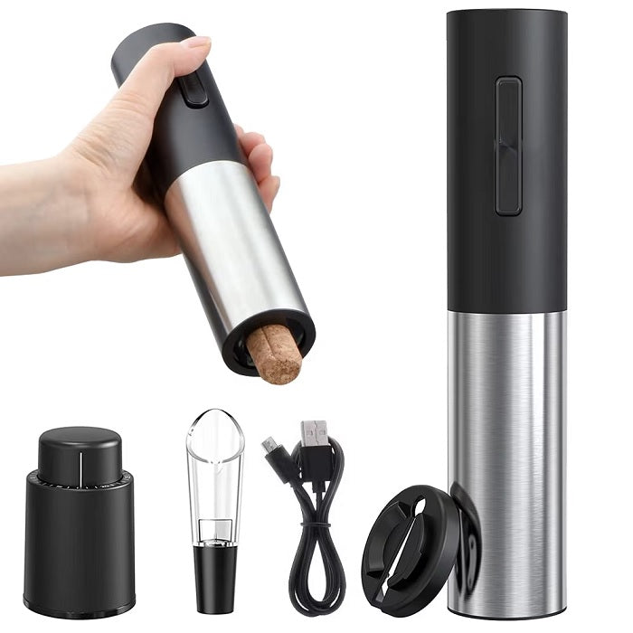 Set Tirbuson Electric 4 in 1, cu Taietor de Folie, dop, aerator si alimentare USB