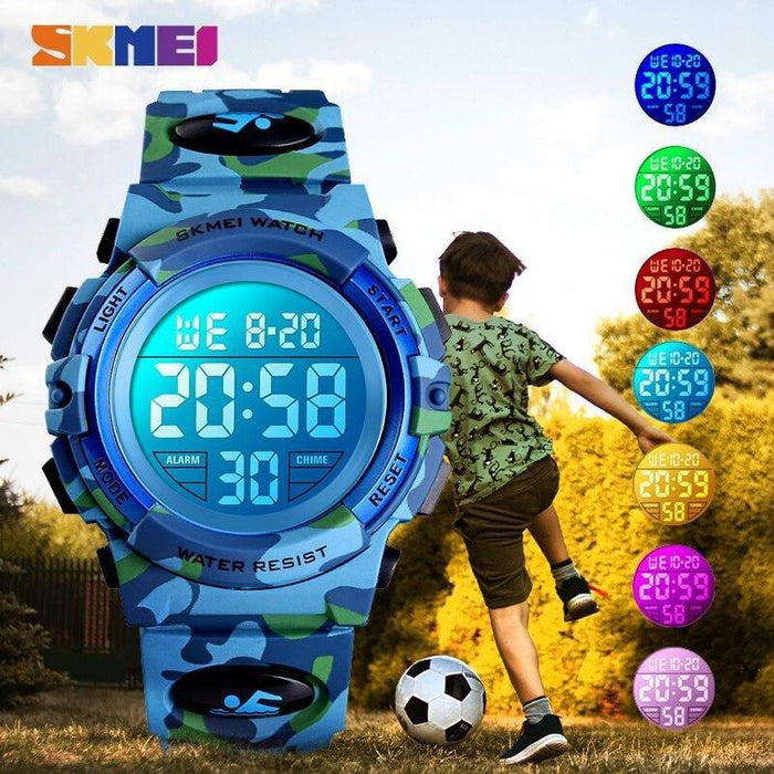 Дигитален часовник за деца, спорт, водоустойчив, осветление на циферблат, зелен камуфлаж