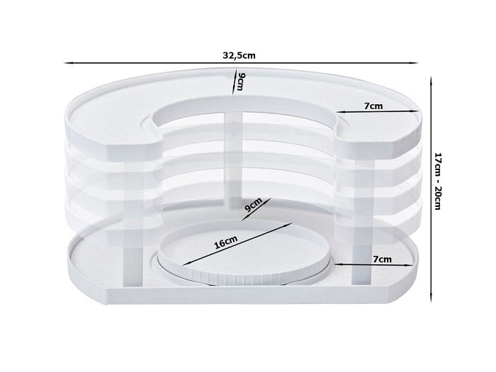 Въртящ се рафт за подправки, регулируем на височина, на 2 нива, бяло
