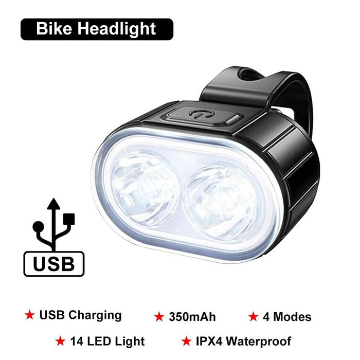 Könnyű kerékpár, világítótorony és LED -stop, USB újratölthető, víz -rezisztens, fekete