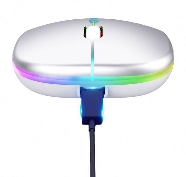 Акумулаторна безжична мишка, Ultra Slim, Silent, RGB LED, бяло