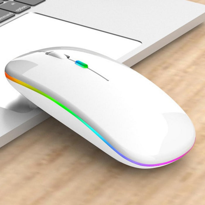 Акумулаторна безжична мишка, Ultra Slim, Silent, RGB LED, бяло