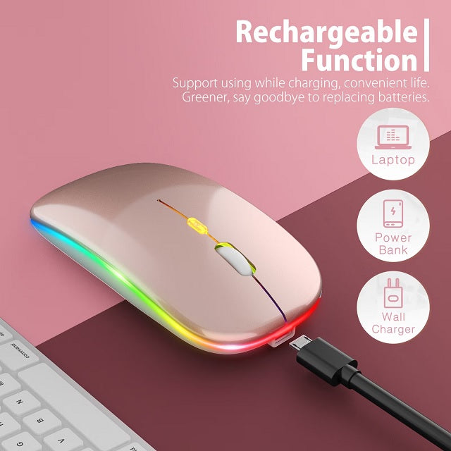 Акумулаторна безжична мишка, Ultra Slim, Silent, RGB LED, Rose